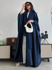 Middle Eastern Style Loose Solid Color Robe, Batwing Sleeve Headscarf, Arabic Long Robe - Dark Blue - View 7