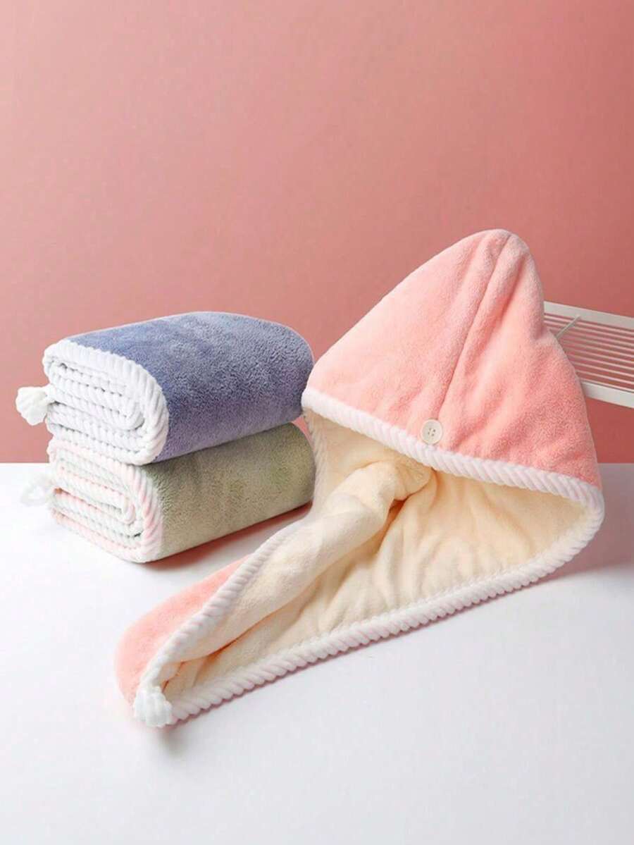 1pc Coral Fleece Double-Layer Thick Hair Drying Towel Cap, Cute For Adults & Kids, Super Absorbent & Quick Dry,Hair,Travel,Hair Products,Hair Tools,Hair Stuff,Barber,Barber Accessories,Barbershop,Hairdressing Equipment