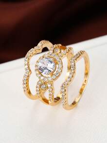 时尚戒指，多层设计，镶嵌闪亮锆石，多种颜色可选，适合日常佩戴，也是派对的理想配饰 - 銀色-白 - 查看 22