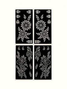 4 张临时纹身模板套装，可重复使用花卉图案人体彩绘模板，适用于女性身体彩妆和曼海蒂图案