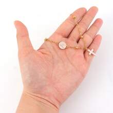 1pc Fashion Classic Round Initial Cross Pendant Golden Stainless Steel Bead Chain Necklace For Women - Yellow Gold - View 3