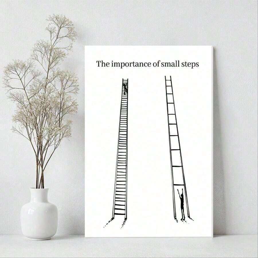 1pc Framed Canvas Wall Art, The Importance Of Small Steps, Motivational Art Print Canvas Poster Painting Room Wall Decor, Ideal Gift For Bedroom Living Room Hallway Dorm, Ready To Hang - 白色 - 查看 1