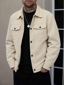 男士休闲运动夹克，灯芯绒风衣外套，复古多口袋工装夹克，春秋季 - 杏色 - 查看 2