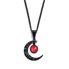 Rrdaily Gothic Moon Crystal Necklace Punk Style Moon Pendant Necklaces Vintage Black Crescent Necklace Dark Gothic Necklaces Costume Jewelry New Year Jewelry For Women{Inchcolor_nameinch:InchRedinch} - Red - 查看 2