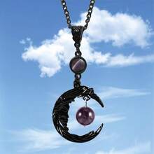 Rrdaily Gothic Moon Crystal Necklace Punk Style Moon Pendant Necklaces Vintage Black Crescent Necklace Dark Gothic Necklaces Costume Jewelry New Year Jewelry For Women{Inchcolor_nameinch:InchPurple3inch} - 紫色3 - 查看 3