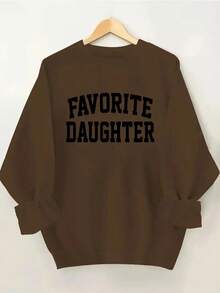 2025FAVORITE DAUGHTER Graphic Print Women's Casual Sweatshirt - Black Round Neck Long Sleeve Pullover, Machine Washable Autumn Winter Warmth, Perfect Gift For Daughters, Sweaters For S, Cozy Winter Apparel, Relaxed Fit Pullover, Comfortable CasualwearSoft And Breathable - 咖啡色 - 查看 6
