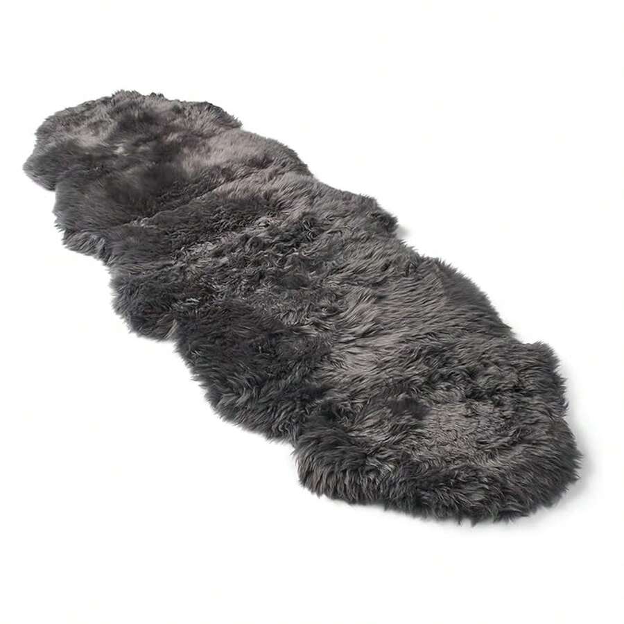 Alfombra de piel de oveja real de 2x6 pies | Alfombras de piel de oveja para sala de estar y sofá | Alfombras para el lado de la cama en dormitorios | Alfombra esponjosa grande que es transpirable y regula el calor en color gris oscuro - Multicolor 841 - Ver 1