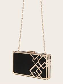 Elegant Mini Gold Satin Metal Mesh Clutch Bag For Evening Party - Black - View 6