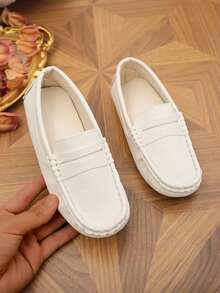 1 par de mocasines de suela blanda de unicolor para niños - Blanco - Ver 2