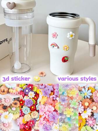 4/8/20PCS可爱3D卡通贴片，奶油胶咕咔手机壳DIY材料小配件，附赠一卷圆点双面胶，女生手工套装带发夹笔袋少女心贴纸装饰小图案