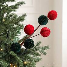 Adornos navideños de 8,5 x 45 cm 3,35 x 17,72 pulgadas en rojo y verde: ramas y bolas florales para decorar la punta del árbol. - Verde militar - Ver 3