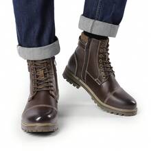 Men's  Motorcycle Combat Oxford Boots Fur Lining Warm Zipper Boots - Màu nâu Sô-cô-la - Xem 6