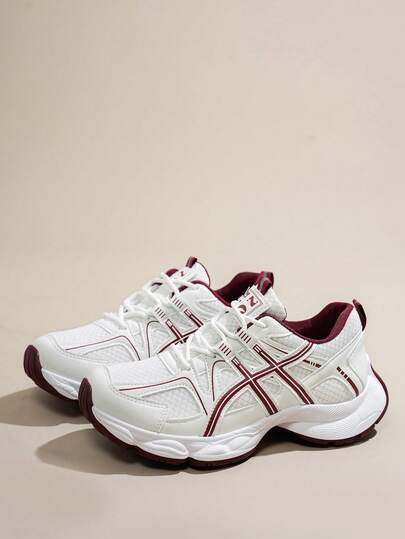 Women's Spring/Autumn New Casual Chunky Sneakers, Mesh Breathable Thick Sole Wedge Heel Comfortable Lace-Up Leisure Shoes, Fashionable White/Gray Casual Sneakers, Suitable For All Seasons