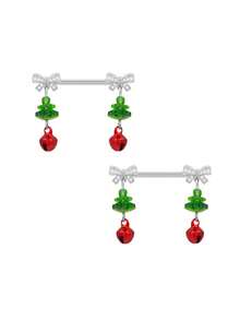 AVYRING 2pcs Christmas Nipple Rings Jingle Bell Dangle Nipple Rings Stainless Steel Nipple Tongue Ring Barbell Piercing Green Ball Bead Christmas Nipple Piercing Jewelry For Women