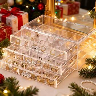 1pc Elegant Large Capacity Multi-Layer Transparent Acrylic Jewelry Storage Box, Stylish Earring And Necklace Organizer With Drawer Display Case For Effortless Access And Chic Home Decor, Perfect For Gifting On Special Occasions And Enhancing Your Jewelry Collection, Ideal For Fashion Enthusiasts And Organizing Your Accessories In A Way