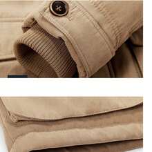 Abrigo acolchado de algodón para hombre, forro de boa, largo, chaqueta cargo, capucha, impermeable, protección contra el frío, cortavientos, elegante, chaqueta de abrigo, manga larga, grueso, suave, ligero, ropa de trabajo, holgado. - Caqui - Ver 7
