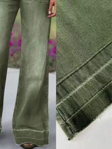 Women's Flared Jeans With Diamond Pockets - Army Green - View 7