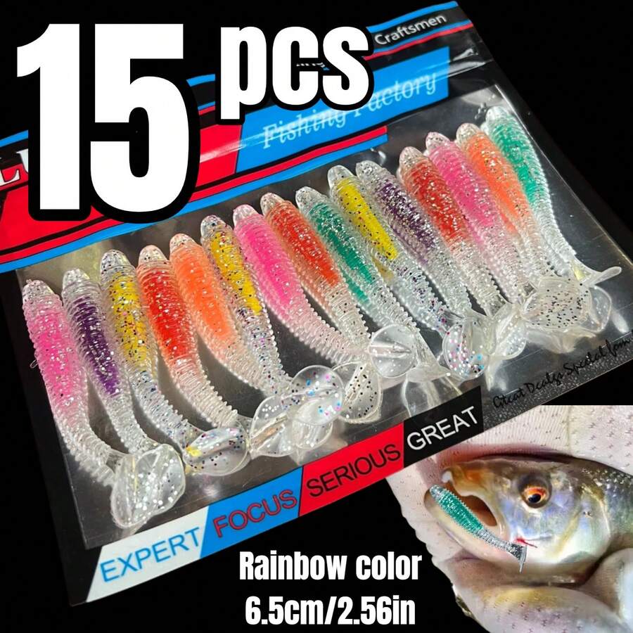 15pcs Colorful Soft Lure Set, Artificial Soft Bait 6.5cm/ 2.56inch Fishing Bait For Catfish And Bass Fishing - Multicolor - View 1