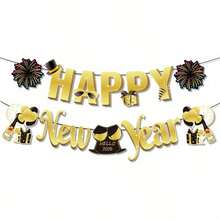 1 Set 2026 New Year Celebration Banner - Happy New Year Pennant With Ribbon | Perfect For Indoor/Outdoor Decorations, Party Hanging Ornaments And Countdown Events, Winter Christmas Theme Background Cloth, Holiday Decorations, Decorative Garland, Durable Decor, Lightweight Material, Event Decorations, Home Decorators, Event Organizers - Multicolor - View 1