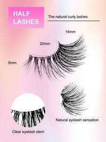 7 Pairs Half Lashes Clear Band 14mm Cat Eye Tail Elongated Lashes 3/4 Corner False Eyelashes Natural Look