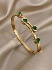 Elegant Heart-Shaped Luxury Zirconia Bracelet, Women's Stackable Gold Bangle, Stainless Steel Bracelet For Women, Suitable For Daily Wear, Parties, Christmas, Birthdays, Can Be A Gift Set - Multicolor - View 5