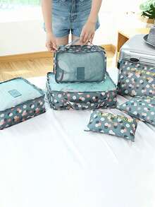 6pcs/Set Travel Luggage Organizer Set - Packing Cubes, Toiletry Bag, Compression Pouches, Garment Bags, Cosmetic Bag, Shoe Bag. Suitable For Cosmetics, Skincare, Makeup, Stationery, Electronics, Holiday Gifts - Blue Flowers - View 7