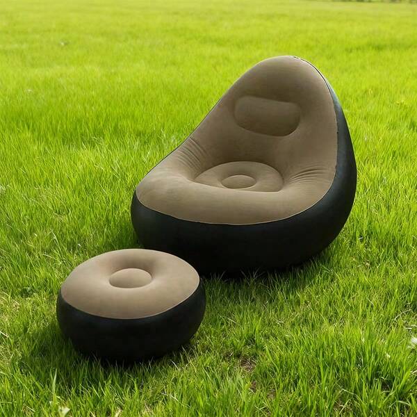 1pc Coffee Color Slouchy Sofa, Portable Outdoor & Indoor Recliner Chair, Foldable Leisure Backrest Sofa Bed, Suitable For Outdoor And Indoor Use