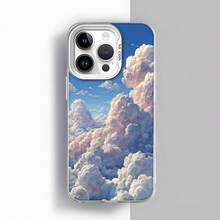 Cubierta de teléfono con diseño de nubes 3D, azul cielo, impresión de paisaje celestial con textura realista, ideal para uso diario y viajes Carcasa de teléfono de moda de color plata, adecuada para teléfonos Galaxy de apple. - Negro - Ver 3