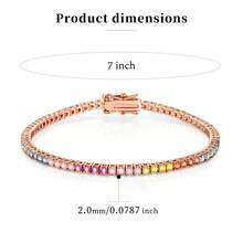 MDFUN Pulseira de Tênis para Mulheres, Pulseira Banhada a Ouro 14K com Zircônia Cúbica Colorida de 2mm, Joias de Elos de Tênis com Corte Redondo de CZ Arco-Íris, Presente