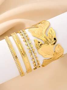 4pcs/3pcs/1pc 18K Gold-Tone Stainless Steel Bangle Bracelets, & Fashionable Accessories Suitable For Everyday Wear, Casual, Gifts For Relatives, Friends, Lovers, Girlfriends, Holidays, Street Style, Music Festivals, Beach Vacations