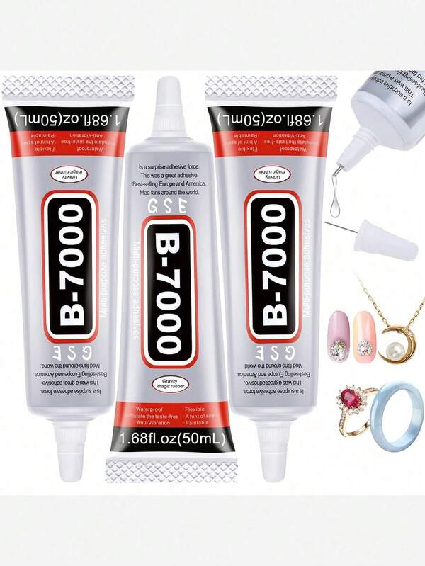 5 piezas de 3ML 0.1fl. Oz / 2 piezas de 15ML 0.5fl. Oz / 1 pieza de 50ML 1.68fl. Oz /1 pieza de 110ML 3.7fl. Oz Pegamento B7000 transparente para cristales, artesanía, joyería, reparación de teléfonos, piedras, uñas y arte con cristales y vidrio