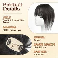 Hair Toppers For Women Real Human Hair, 360°3D Cover Toppers Hairpieces For Women With Thinning Crown Wispy Clip In Bangs Realistic Scalp Hairline  For Halloween And Christmas Parties Dinners Daily Life Travel Etc Suitable - S1B - 查看 7