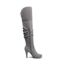 Women Fashion Thigh High Boots Comfortable Suede Leather High Heel Over The Knee Boots For Autumn & Winter Wearing - 灰色 - 查看 7