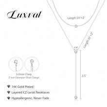 Luxval Lariat Gold Necklace For Women, Dainty Long Necklace 14k Gold Plated/Silver Y-Shaped Pendant Necklaces  Beaded Chain Drop Necklaces Jewelry For Women Gifts{"Color_name":"Silver-YLayeredCZNecklace"} - 銀-Y 層壓 CZ 項鍊 - 查看 8