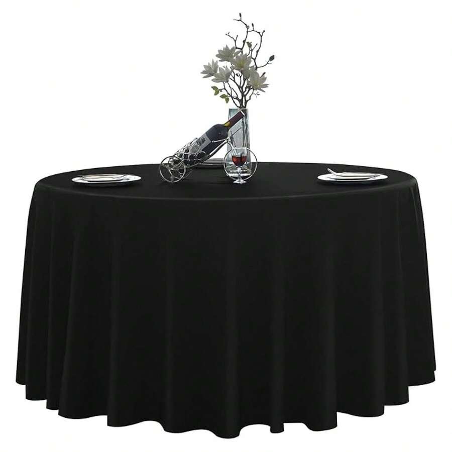 Round Tablecloth,2 Pack 132inch Stain And Wrinkle Resistant Polyester Table Cloth,Decorative Fabric Table Cover For Kitchen,Dinning,Party,Wedding RoundBlack - Multicolor 769 - View 1
