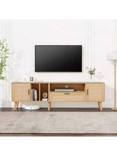 Low TV Cabinet Multiple Storage Functions, Wood ed Particleboard, Open Space Ladder Compartments, Accommodates Up To 70 Inch TVs, 173 38 48 Cm view 2