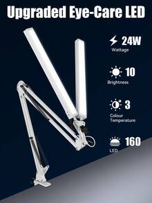 24W LED 雙頭護眼檯燈，無段調光 3 色溫，夾式安裝，長臂 38cm，USB 供電，縫紉建築閱讀燈，適用於辦公桌/電腦桌/圖書館/學校/臥室/書房/實驗室/電腦室/桌面/教室/直播室/成衣室/裁剪室/床頭/網咖/客廳 - 黑色(夾具式安裝) - 查看 3
