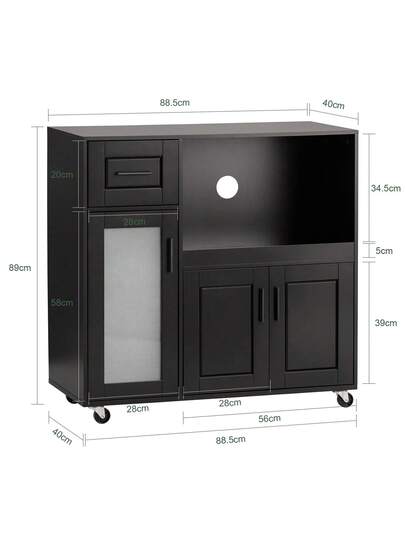SoBuy Sideboard On Wheels Kitchen Trolley Microwave Cabinet Storage Dresser Approx. 88.5 89 40 Cm FSB78 view 4