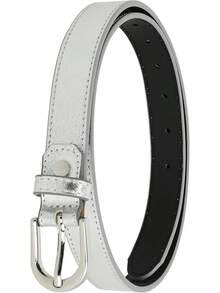 Women Genuine Leather Belt, Fashionable, Made In France - Silver - View 1