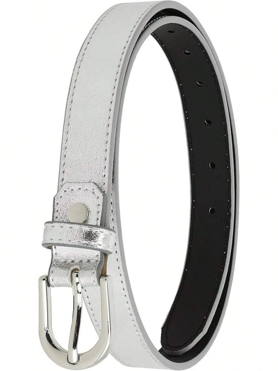 Women Genuine Leather Belt, Fashionable, Made In France - Silver - View 1