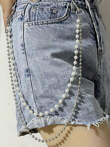 1 Stück Retro Kunstperlen Hosen Kette Silber Metall Taschenkette Klassische mehrschichtige Geldbörse Kette S Gürtel Accessoires Frauen