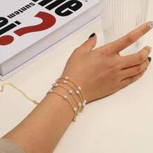 2PCS 18K Gold Plated Waist Chain Satellite Body Chain Layered Rope Waist Chains Bikini Beach Waist Chain Women Waterproof Adjustable 26.5 - 33Inch - 分層衛星+珍珠-GD - 查看 7