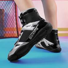 Men's Wrestling Shoes, High-Top Combat Boxing Shoes, Training Shoes, Kickboxing Boots, Fitness Martial Arts Shoes, High-Quality Men's Professional Sports Shoes, Comfortable Anti-Slip Durable Breathable Ankle Support Shoes With Textured Soles