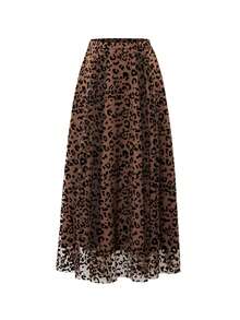 Look Polly Jupe élégante décontractée à taille haute léopard pour femmes en automne-hiver. Style de vacances à la plage digne, avec un sens du style de l'argent ancien. Vêtements occidentaux pour femmes pour les invités de mariage. Jupe en forme de parapluie, imprimé guépard, tenue de Thanksgiving pour femmes