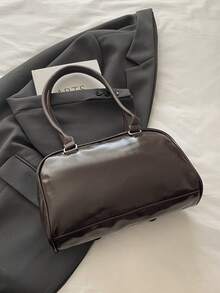 1pc Vintage Minimalist Zipper Tote Bag, Decorated With Pockets, Dual Handles, Suitable For Women's Casual Daily And Commuting Use - Coffee - View 9