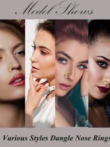 Set de 10 piezas de aros colgantes para la nariz con diseños de mariposa, corazón, luna, flor y estrella con cristales de circonia cúbica, pendientes de cartílago de tono dorado, 20G, para perforación corporal