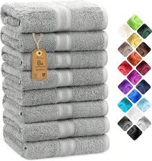 NatureMark NM-HT0860 Terry Hand Towels, Pack Of 8, 50 X 100 Cm, 100% Cotton, Pink - Silver Grey - View 1