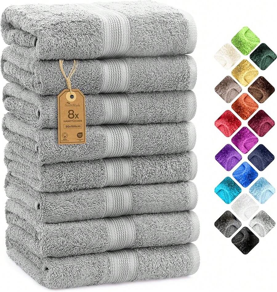 NatureMark NM-HT0860 Terry Hand Towels, Pack Of 8, 50 X 100 Cm, 100% Cotton, Pink - Silver Grey - View 1