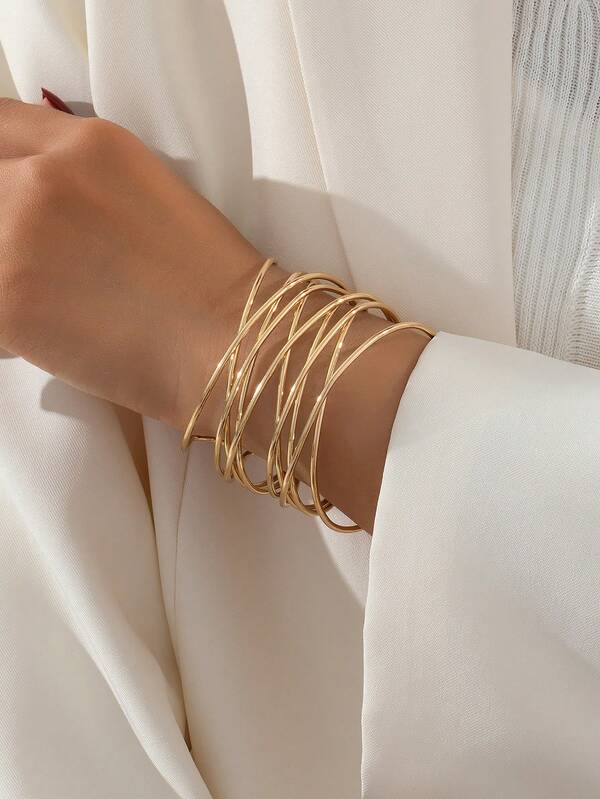 1pc Fashionable Bracelet, Minimalist Geometric Hollow Multilayer Luxury Niche Design Bangle