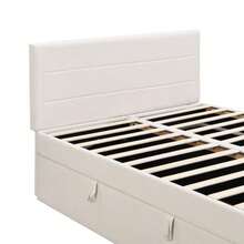 =(WX000503AAA) Cama estofada, 200x140cm, cama de casal com estrado de ripas de metal, amplo espaço de arrumação, pode ser aberta de ambos os lados, bege